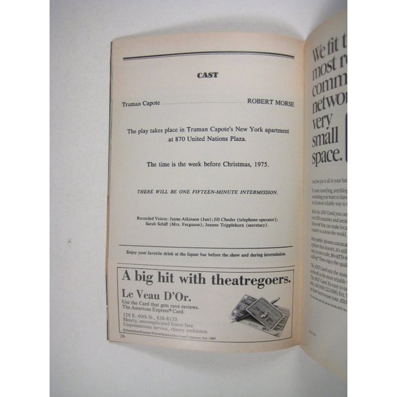 TRU Playbill 1990 Booth Theatre Truman Capote Allen Robert Morse Broadway - Picture 5 of 8
